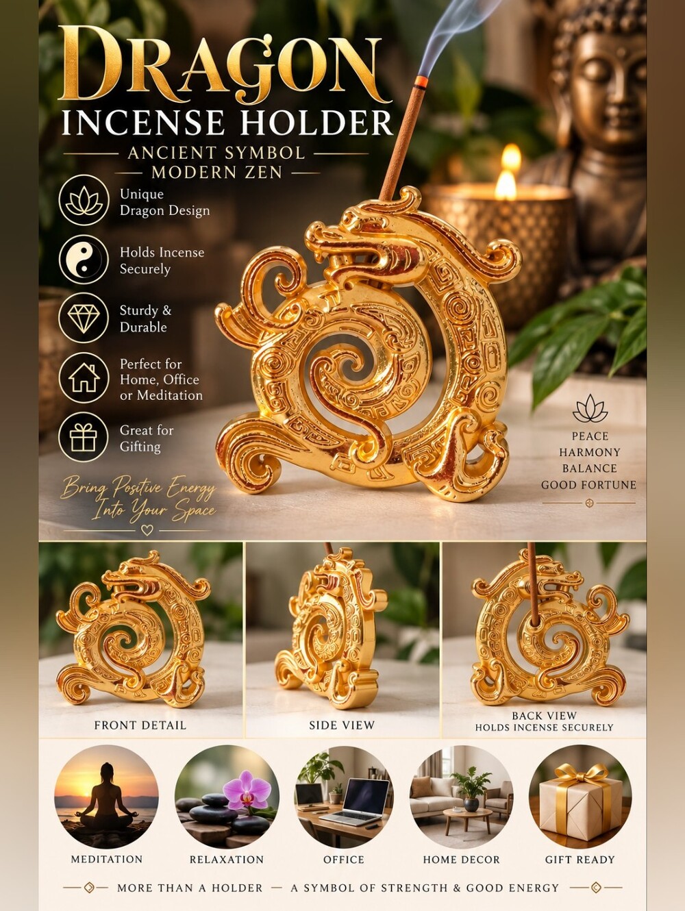Dragon Incense Holder- Gold